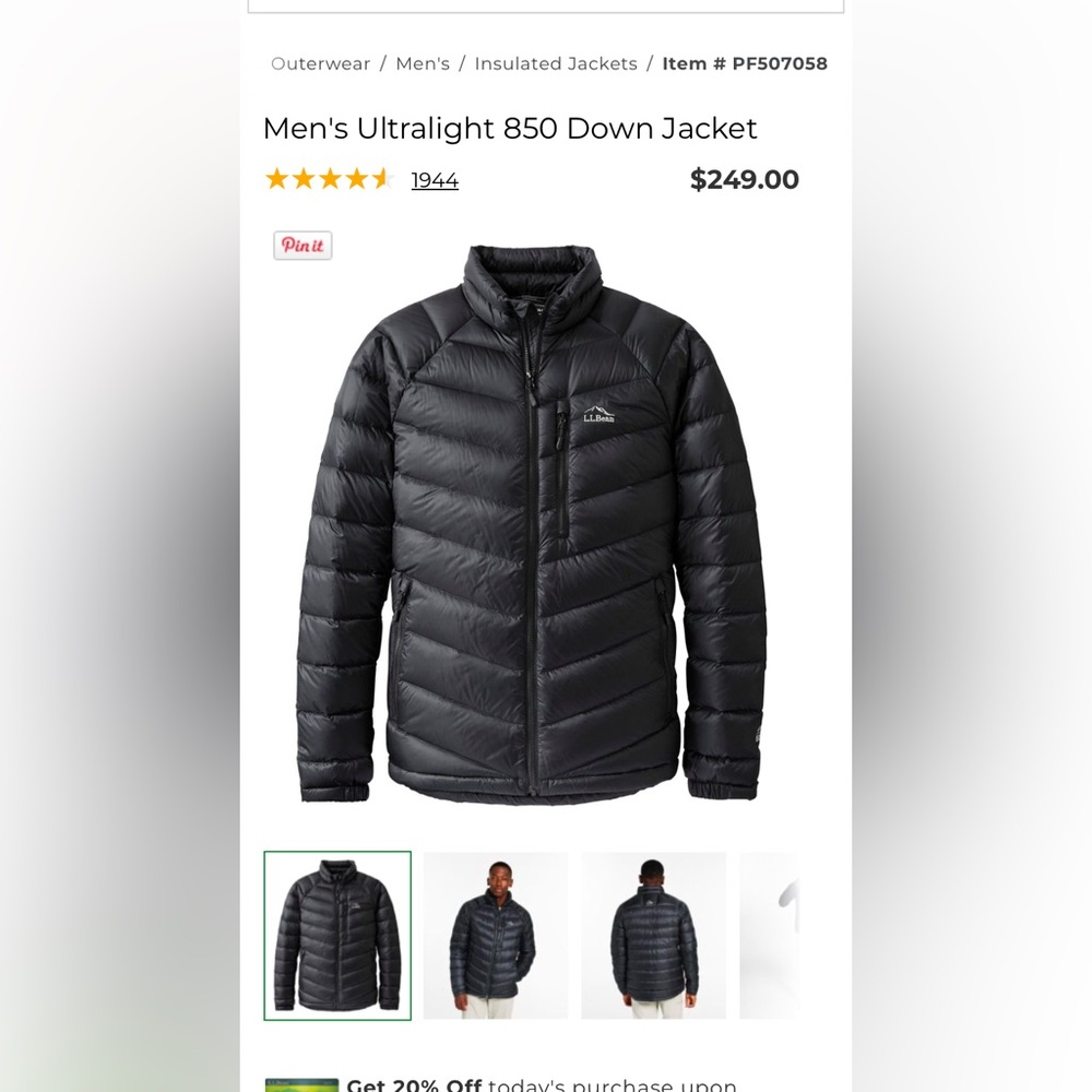 L.L. Bean Black Puffer Jacket